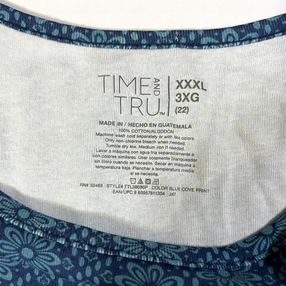 Time & Tru - Women's Plus Size 3X - Blue Floral Patern Top - Long Sleeve - Picture 4 of 9